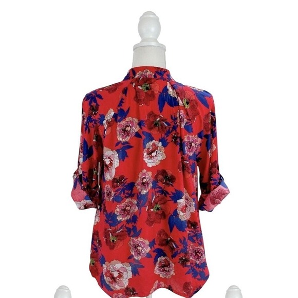 Grand & Greene Women's 3/4 Sleeve Red Floral V-Neck Blouse Size L - Picture 2 of 6